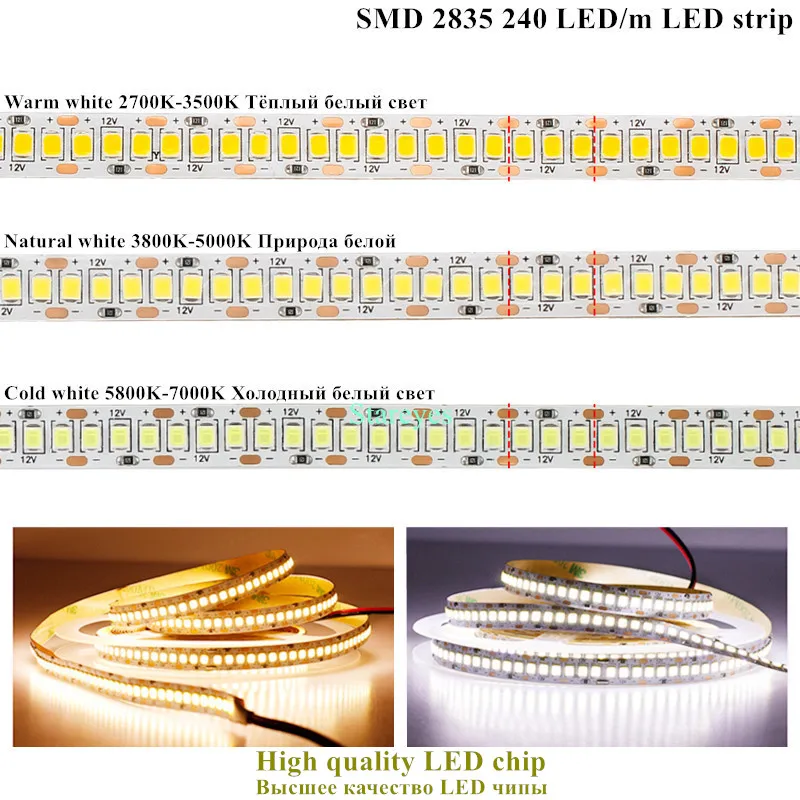 LED 스트립 SMD 2835, 5m 120 240 480 LED/m DC12V DC24V IP20 방수 없음, 유연한 리본 테이프, 따뜻한 흰색 LED 조명, 야간 장식