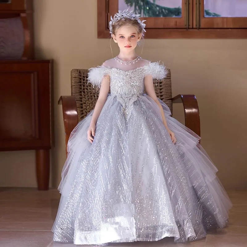 Girls' High-End Evening Princess Dress Light Luxury Fashion Show Host Piano Performance Costume Children's Birthday Dress