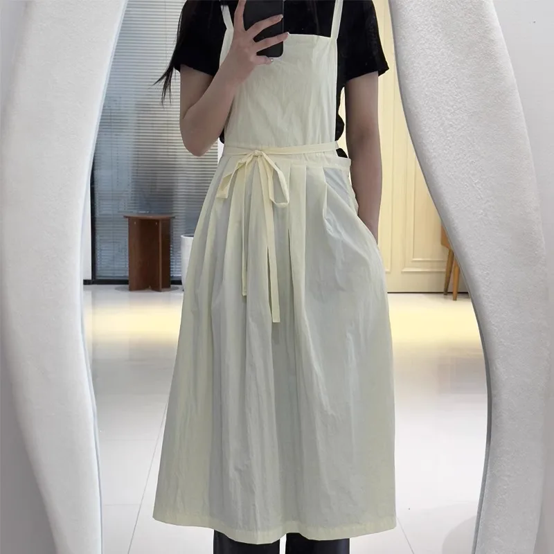 Custom Logo Long Pleated Waterproof Kitchen Apron with Pockets Women\'s Stain-resistant Dustproof Pinafore for Beauty Nails Salon