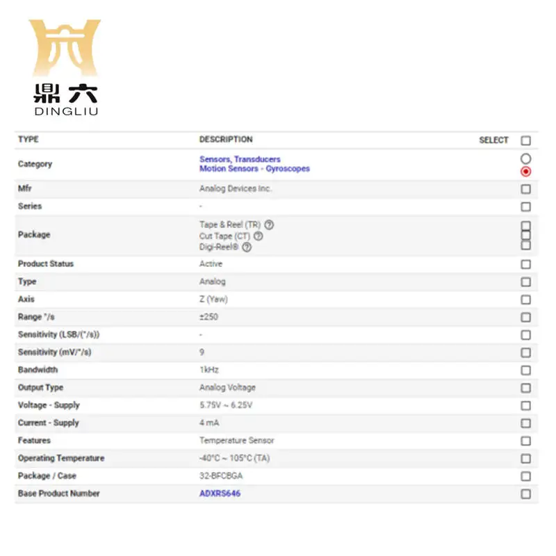 ADXRS646BBGZ-RL  IC GYROSCOPE YAW RATE 32CBGA  ADXRS646BBGZ-RL  Sensors