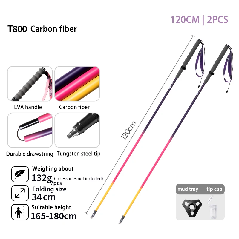 BISINNA 2PCS Ultralichte Trekkingstokken met Snelle Vergrendeling, Opvouwbare Wandelstokken van Carbonvezel, Trail Runningstokken, Nordic Walkingstokken