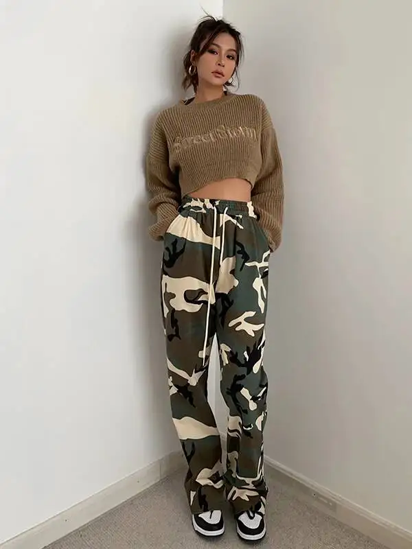 WOMENGAGA Camouflage Pants Women's High Street Sports Pants Casual Pants American Cargo Pants Mop Pants Fashion Korean ZF6H