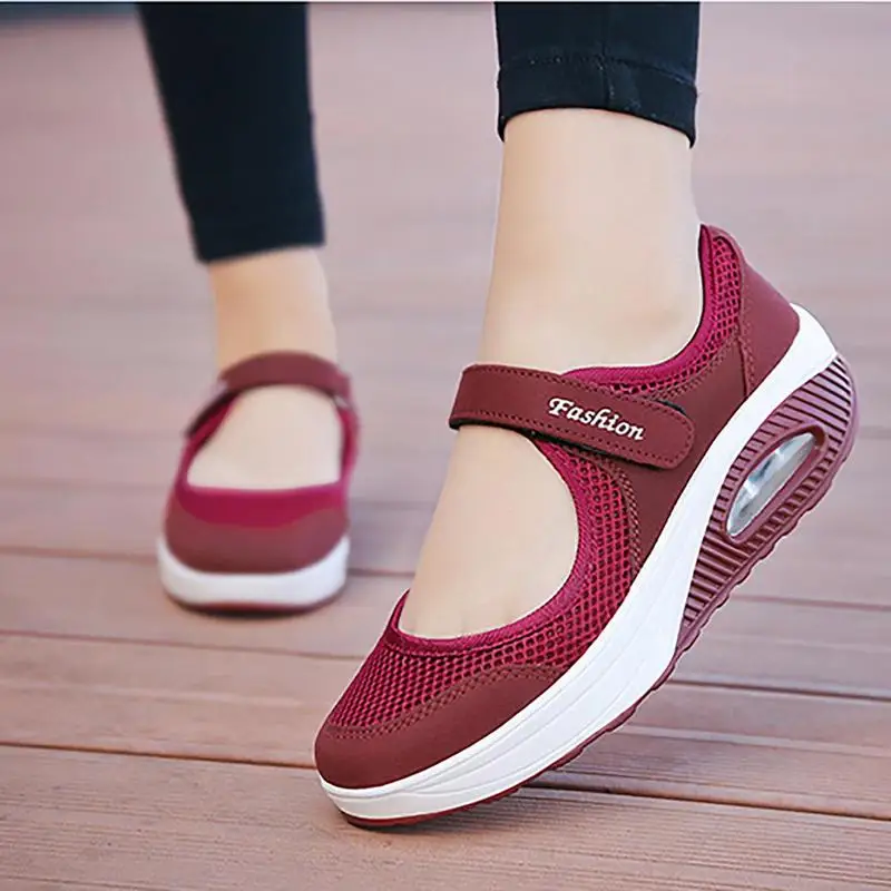 Air Cushion Slip-On Women Walking Shoes Orthopedic Diabetic Ladies Mules Mesh Lightweight Slippers Wedge Female Sneaker