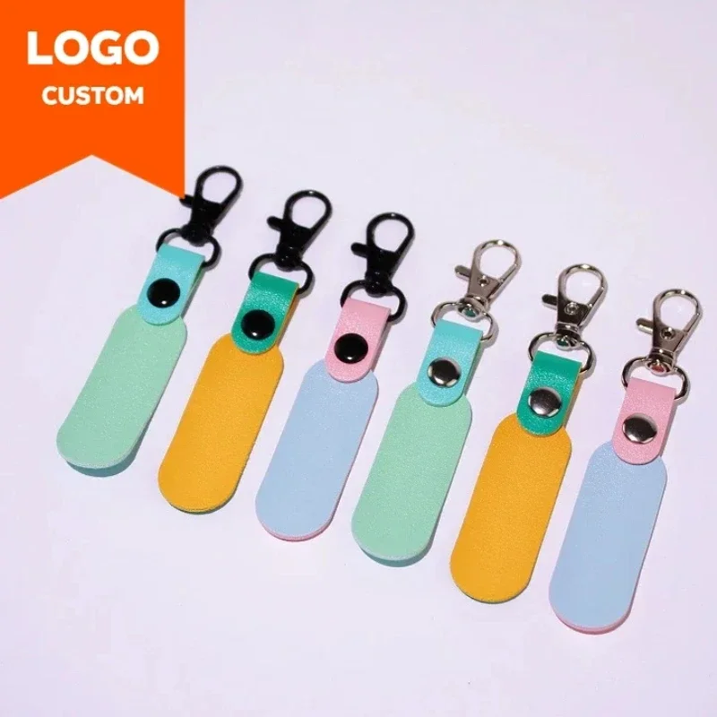 Custom LOGO  PU Leather Keychain for Men and Women Laser Engrave Name Key Chain for Company Personalize Hotel Number Keyring