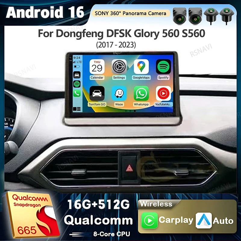Android 16 Carplay Autoradio für Dongfeng DFSK Glory 560 S560 2017 - 2023 Multimedia-Videoplayer Navigation GPS Stereo 2Din DVD