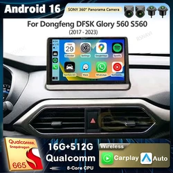 Android 16 Carplay Car Radio For Dongfeng DFSK Glory 560 S560 2017 - 2023 Multimedia Video Player Navigation GPS Stereo 2Din DVD
