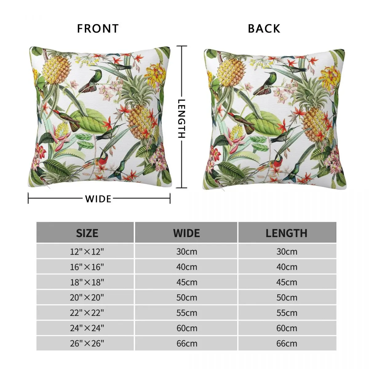Tropical Hummingbirds Pineapples Square Pillowcase Polyester Linen Velvet Creative Zip Decorative Home Cushion Cover 18