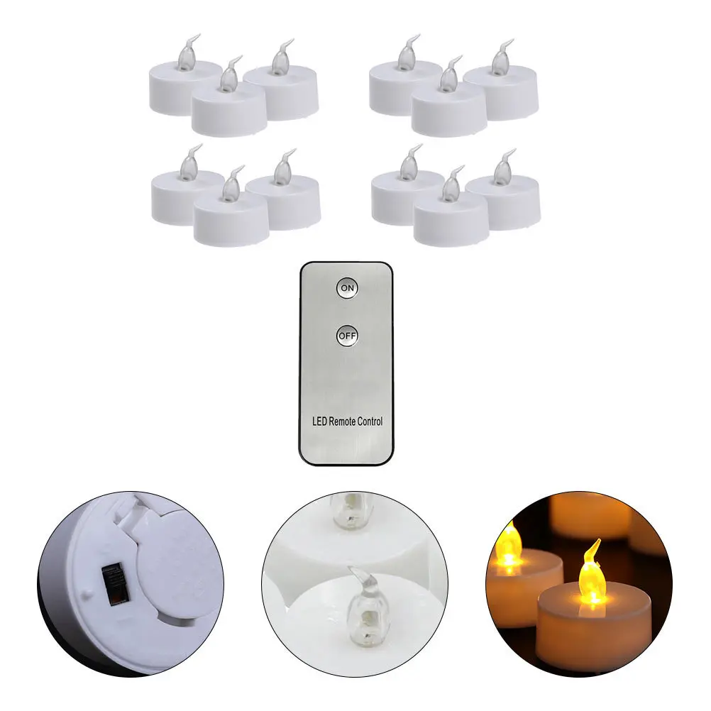 12 قطعة مصباح LED إلكتروني ممتاز موفر عن بعد باللون الأبيض لحفلات الزفاف وعيد الميلاد