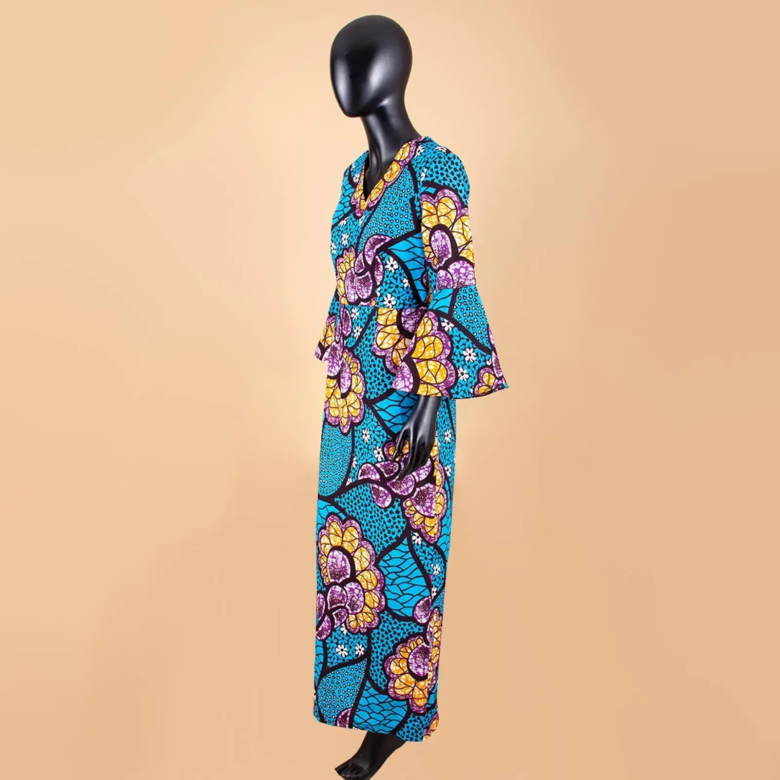 Women`s African Dresses Dashiki Outfits Print Bodycon Long Maxi Dress V Neck Flare Sleeve Party Wedding AFRIPRIDE A1925048