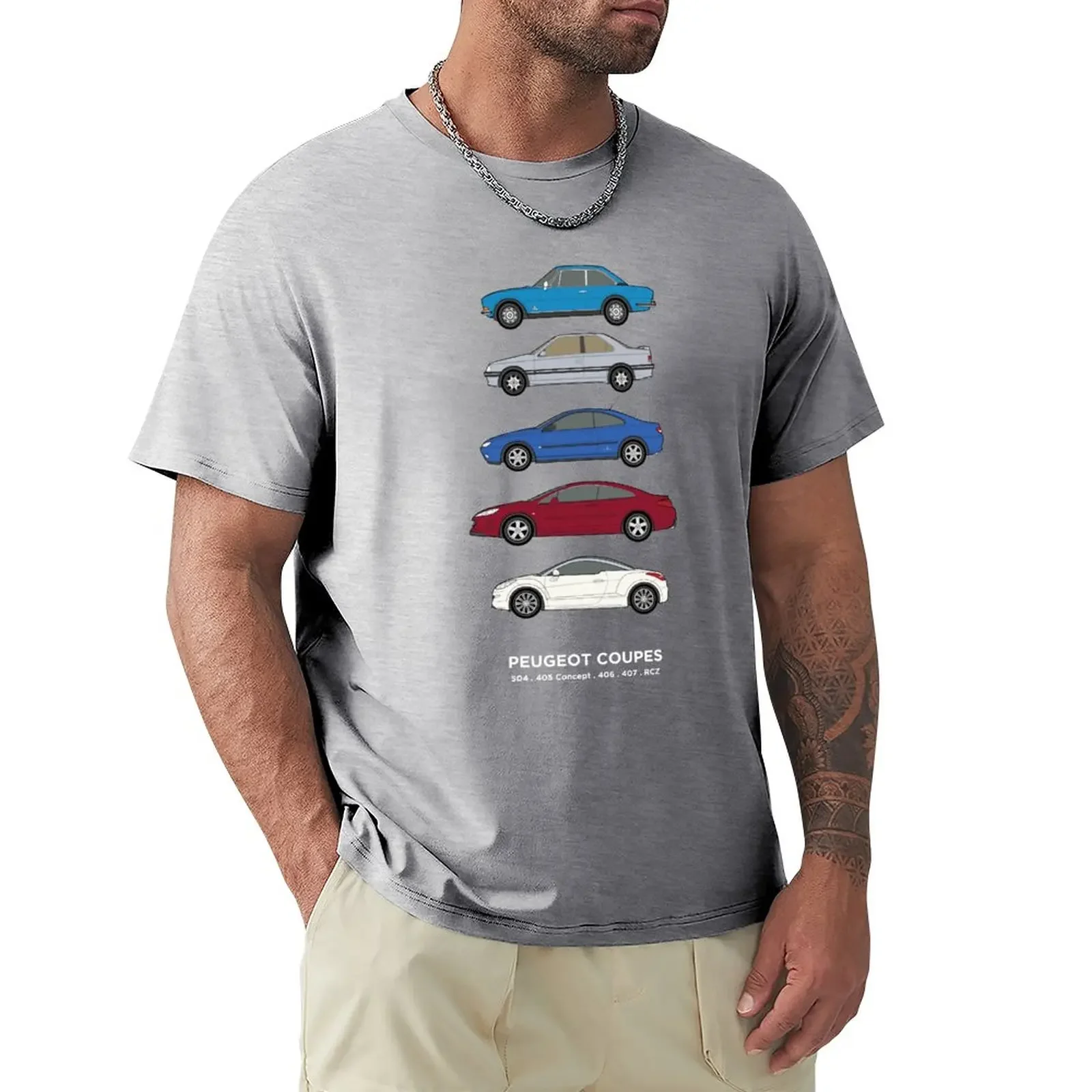 funny t shirts t shirts men Peu geot coupes classic car collection 504, 405 concept, 406, 407, RCZ T-Shirt heavyweight hot sale image 4