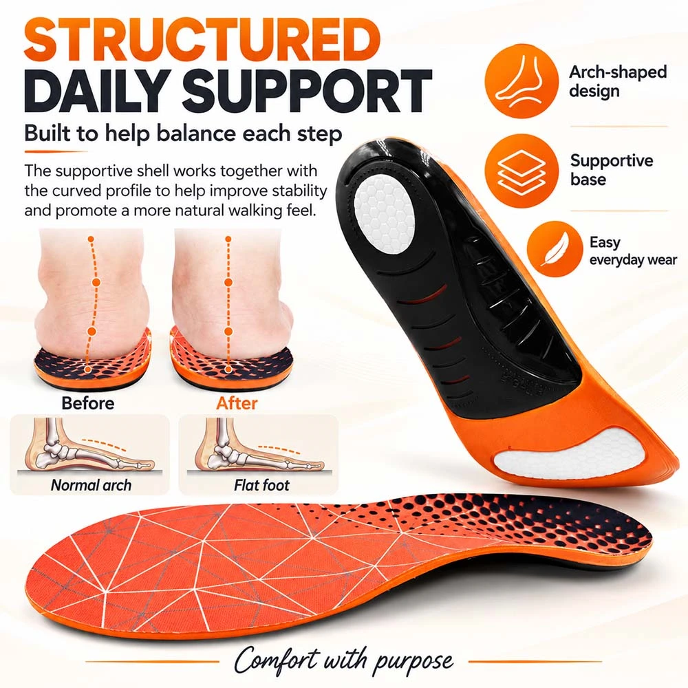 Shock Absorption Breathable Premium Orthopedic Sport Insoles PU Gel Comfortable Lightweight Sweat Absorbing Feet CORRECTiON