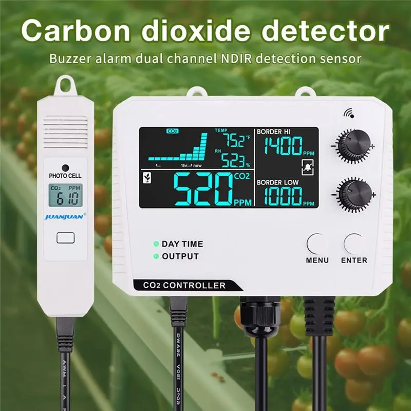 ABSE-Carbon Dioxide Controller Single Channel Split Probe CO2 Monitor CO2 Pressure Reducer Valve For Greenhouse EU Plug B