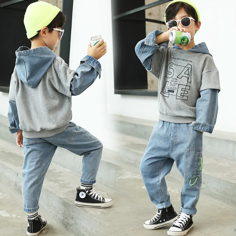 Boys Autumn Suit 2024 New Korean Version Fashion Pullover Spring Children\'s Two-Piece Top + Pants