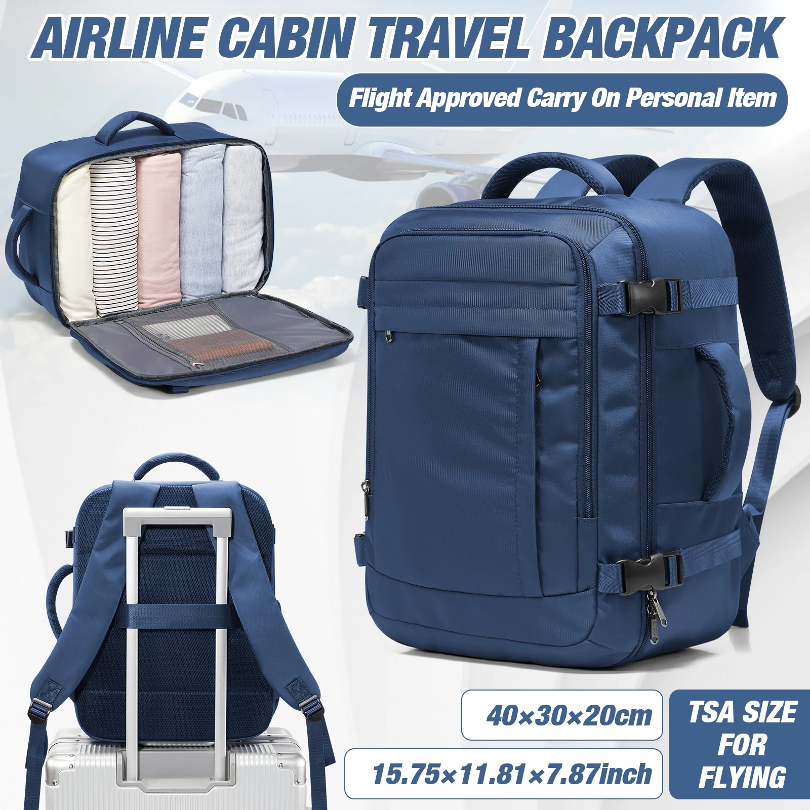 حقائب Ryanair Cabin مقاس 40 × 30 × 20 حقيبة ظهر للسفر تحت المقعد، حقيبة ظهر مريحة للرجال في الهواء الطلق حقيبة ظهر للأعمال حقيبة تخزين للكمبيوتر المحمول