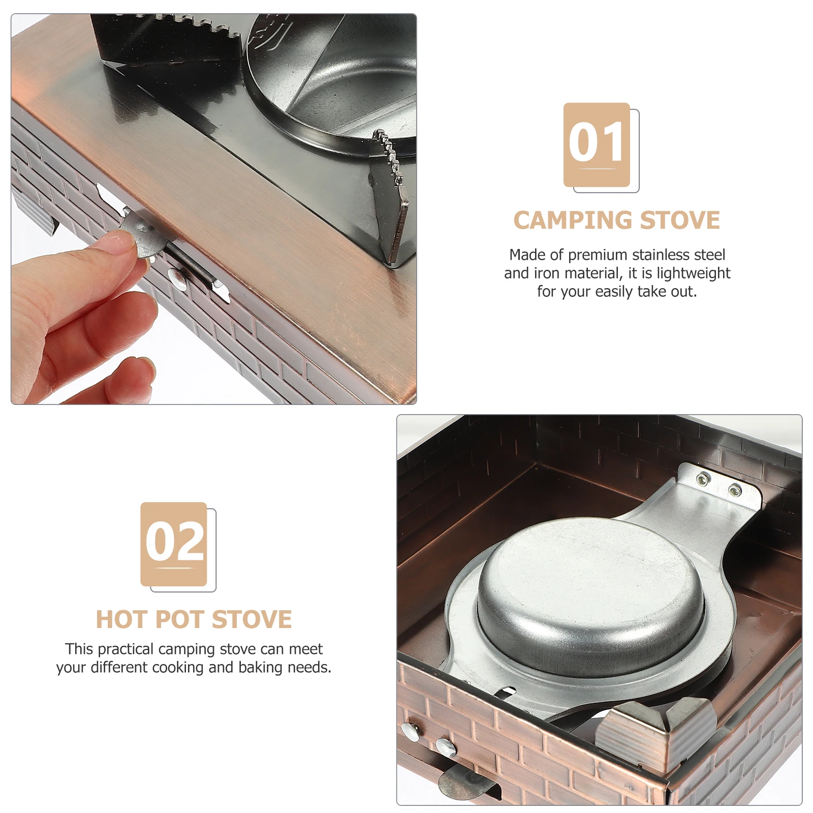 

Portable Small Stove Double Burner Stainless Steel Camping Outdoor Wok BBQ Metal Gas Picnic Hiking Cookware Lightweight Compact