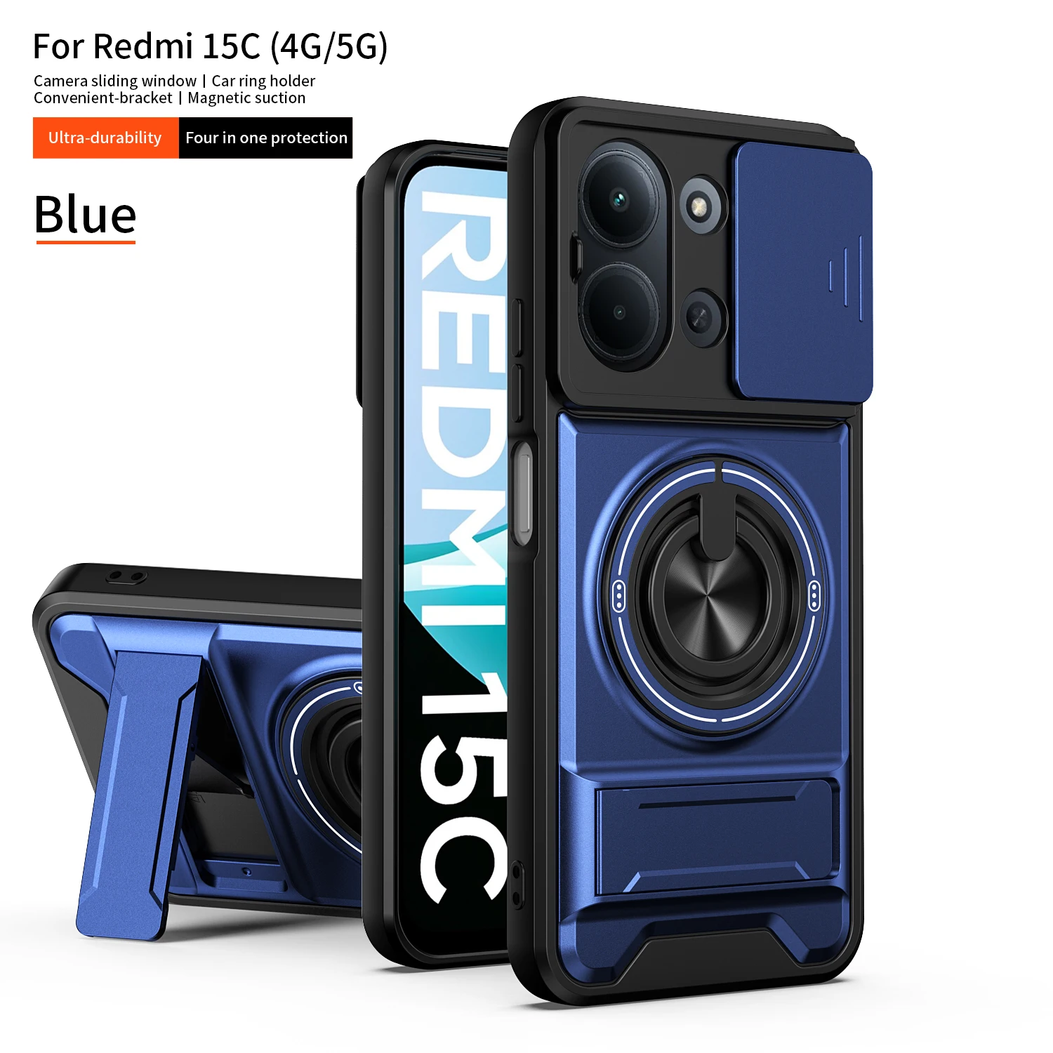 For Xiaomi Redmi 15C Case Redmi 15C 4G 5G Cover Phone Case Magsafe Magnetic Fold Holder Military Armor Camera Protection Cover view 4