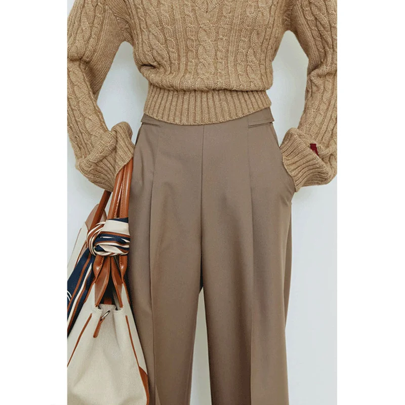 Ankela بدلة حمراء بنطال ذو قصة أرجل واسعة للنساء لخريف وشتاء 2024 سروال تنظيف مستقيم جديد متقدم من Sentong Qin #4