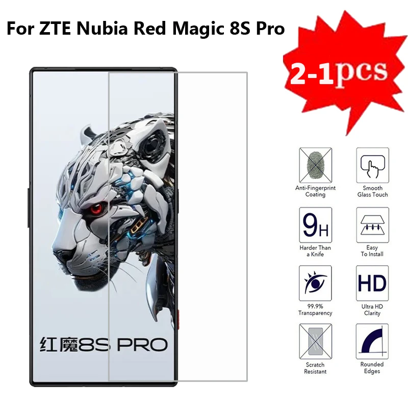 2-1PCS 9H Tempered Glass For ZTE Nubia Red Magic 8S Pro NX729J Protective Glass For ZTE Nubia Red Magic 8S Pro+ Screen Protector