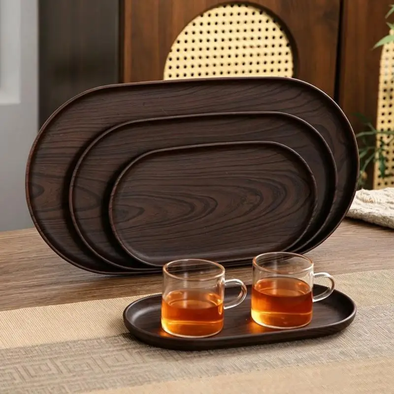 Oval Walnut Wood Grain Tray Multi Function Serving Plate For Coffee Cake Snack Dessert Kitchen Storage Supplies