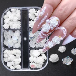 6 Grids Black Rose 3D Nail Art Nail Decoration White Rose Flower Nail Decoration nail charms Parts DIY Jewelry Accessory