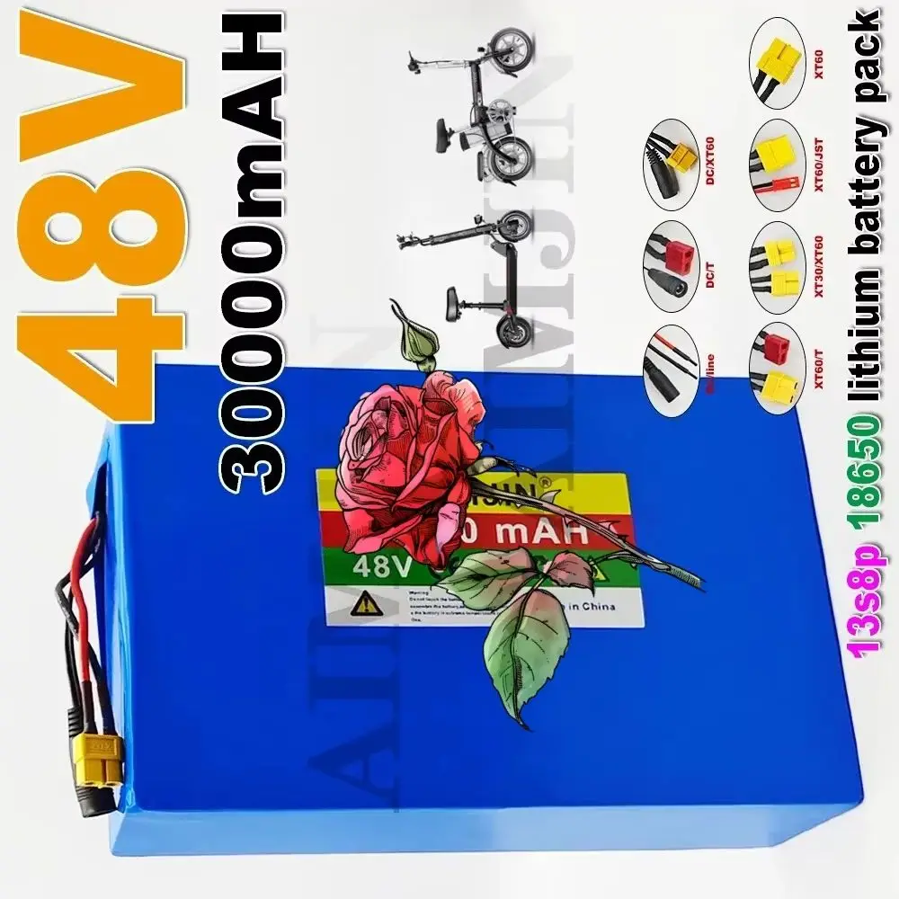 

48V 30Ah 13S8P Lithium Ion Battery Pack Built-in BMS for Scooters And Bicycles High Capacity 30000mAh Electric Vehicle Battery