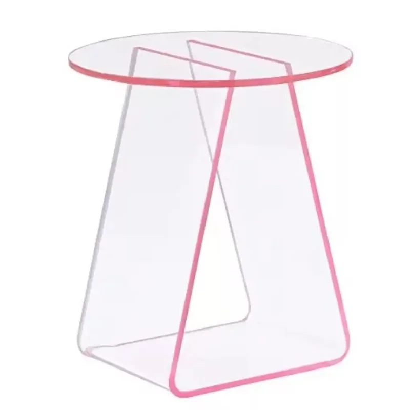 Modern transparent acrylic side table with pink edge minimalist design for living room decoration