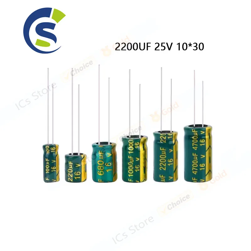 10pcs 105 degrees Electrolytic capacitor LCD Sound power high-frequency capacitance 25V 2200UF 10*30
