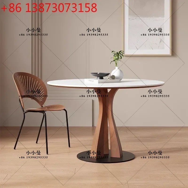 Medieval style round household small apartment French retro style restaurant pure white pure black solid wood dining table