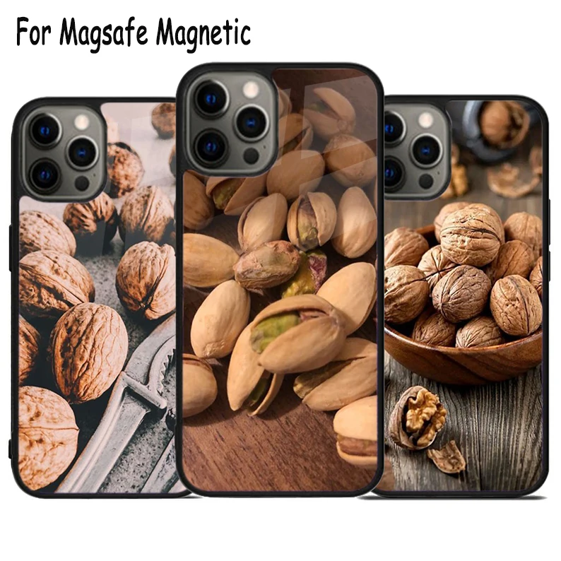 Walnut Nuts Wireless Charge Magsafe Phone Case For iPhone 15 16 14 13 11 12 Pro Max Plus Magnetic Bumper Cover