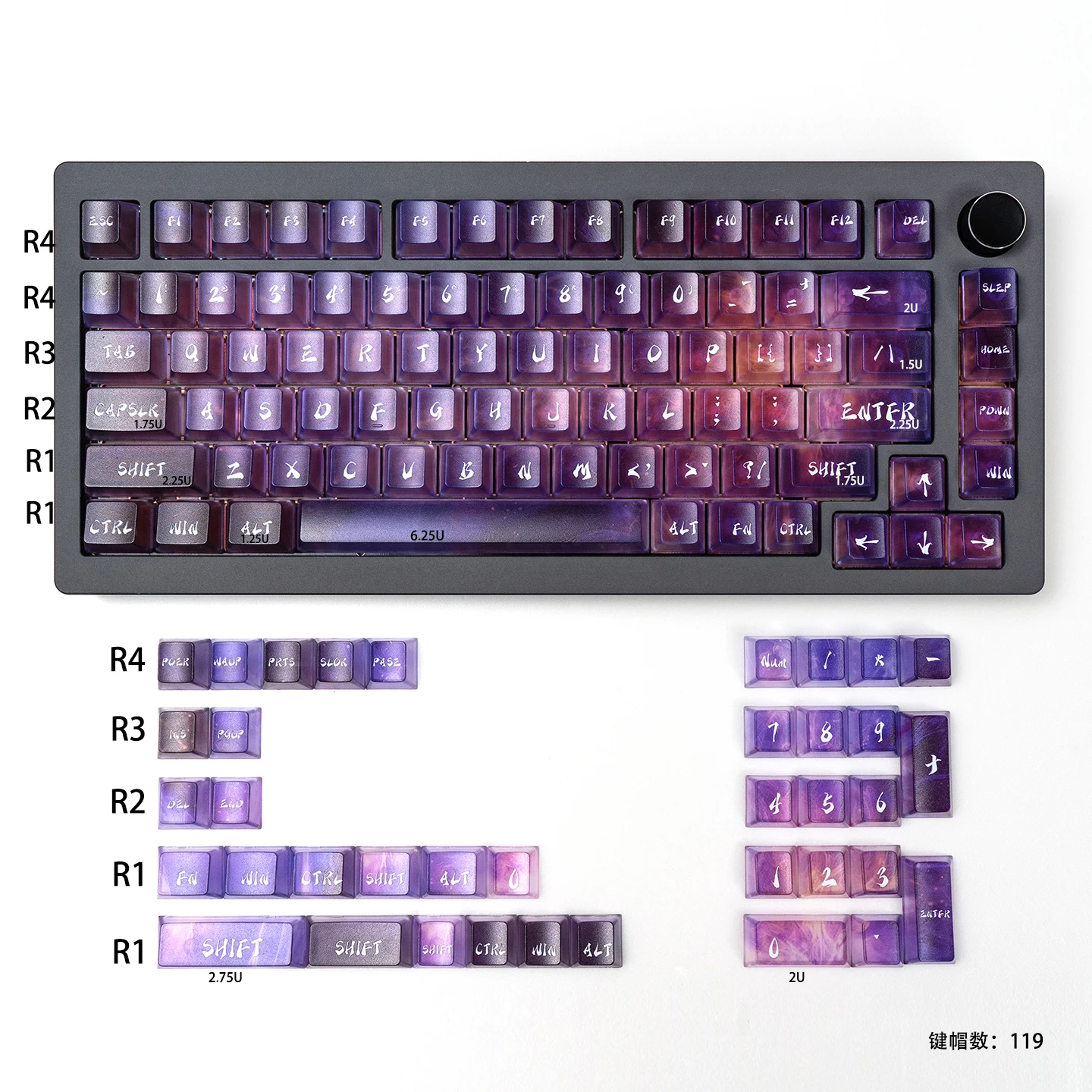 

Purple Crystal Clear Keycaps Set 156 keys Cherry Profile Transparent Keycaps UV pad print For Mx Switches Mechanical Keyboard