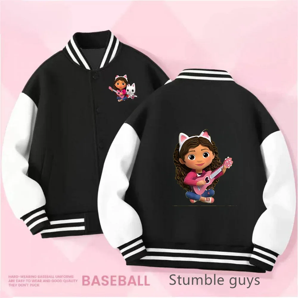 Kids Kawaii Gabby’s Dollhouse Baseball Uniform Boys Clothes Girls Thick Coat Ages 2-14 Warm Jacket Tops