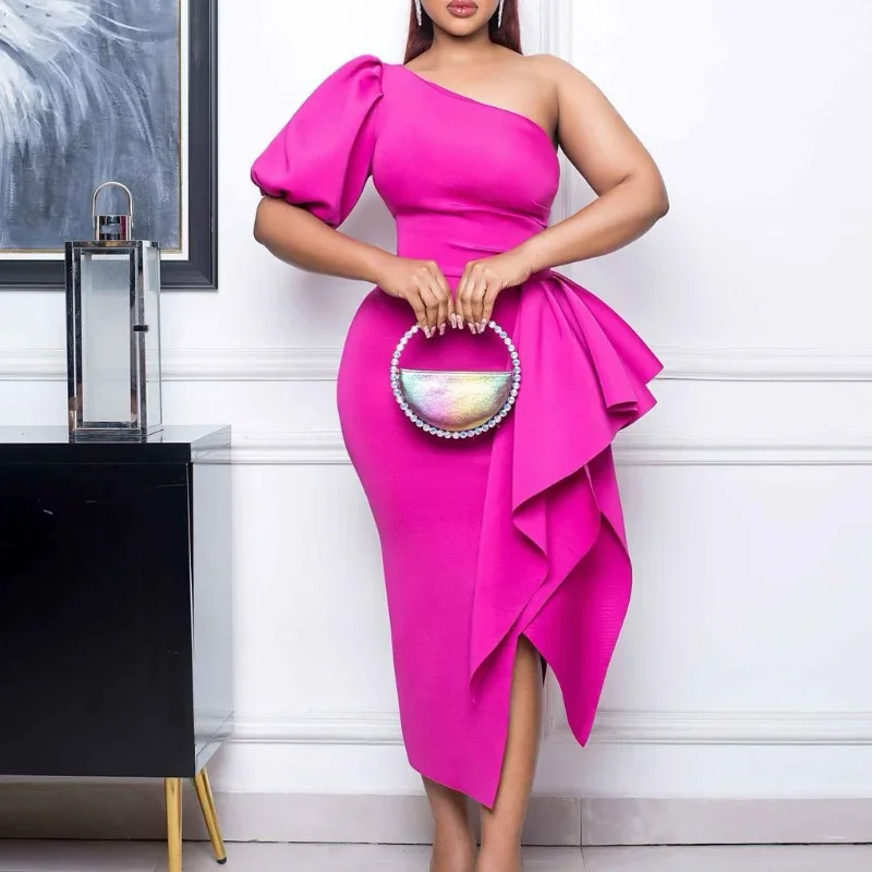 

2023 Spring New Elegant African Dresses for Women Plus Size One Sleeve Ruffles Evening Party Long Dress Robe Africa Clothes