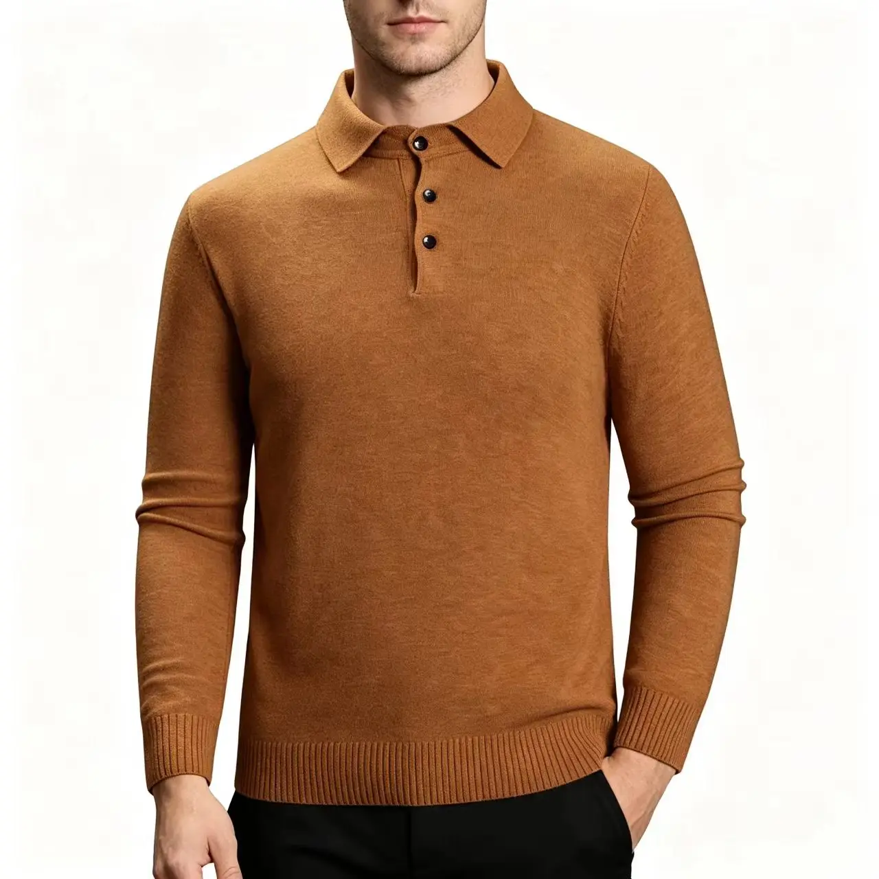Autumn New Arrival Men's Turn-Down Knitted Sweater Casual Solid Color Long Sleeve Pullover Male Sweaters Slim Fit Knit Top