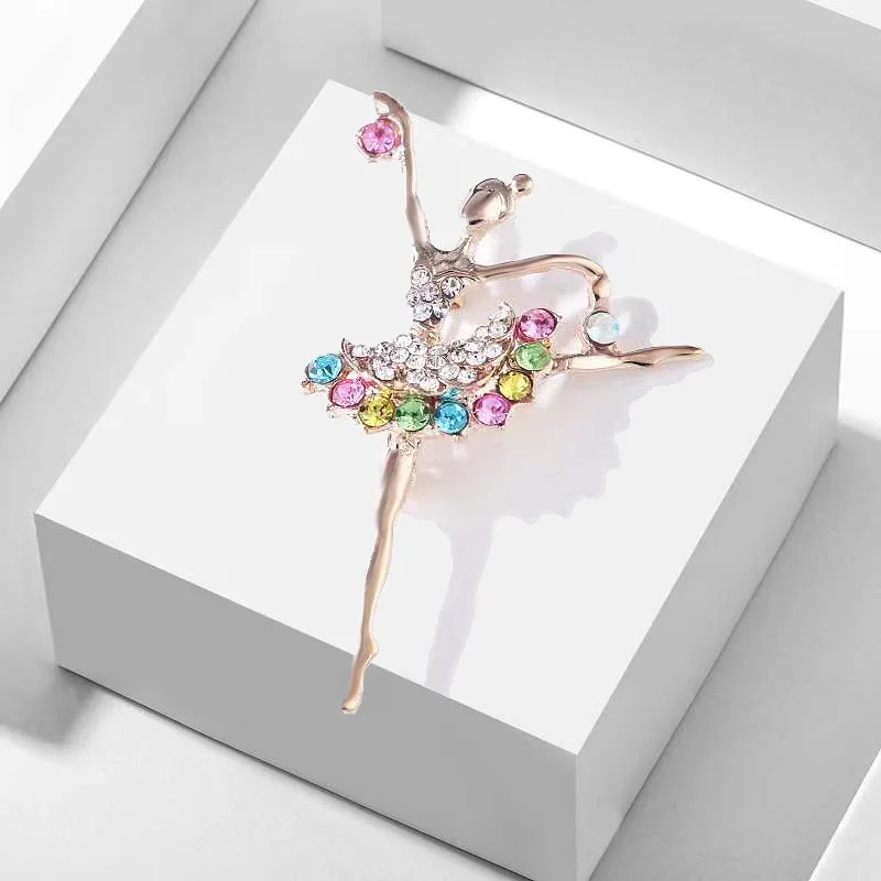 Fashion Shinning Crystal Dancing Girl Brooches Women Rhinestones Ballerina Brooch Pin Clothing Dress Jewelry Decoration Pin