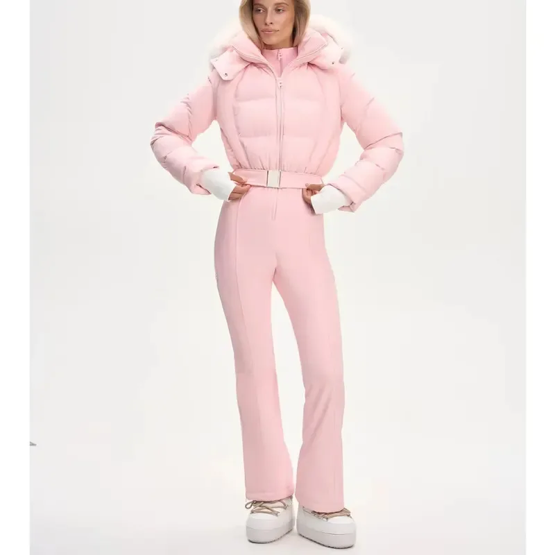 

Женская лыжная куртка с капюшоном и поясом, однотонная, теплая, для отдыха и спорта, женская одежда 2025 года, новая повседневная коллекция