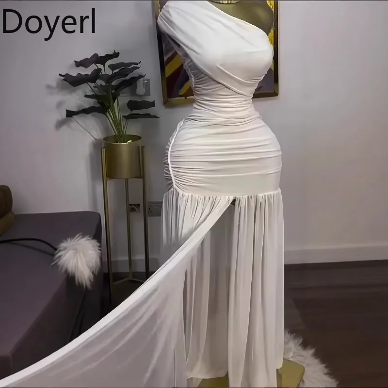 Długie sukienki wieczorowe na jedno ramię Doyerl, eleganckie sukienki na wesele dla gości, dopasowane, marszczone sukienki klubowe na studniówkę, urodziny, suknia