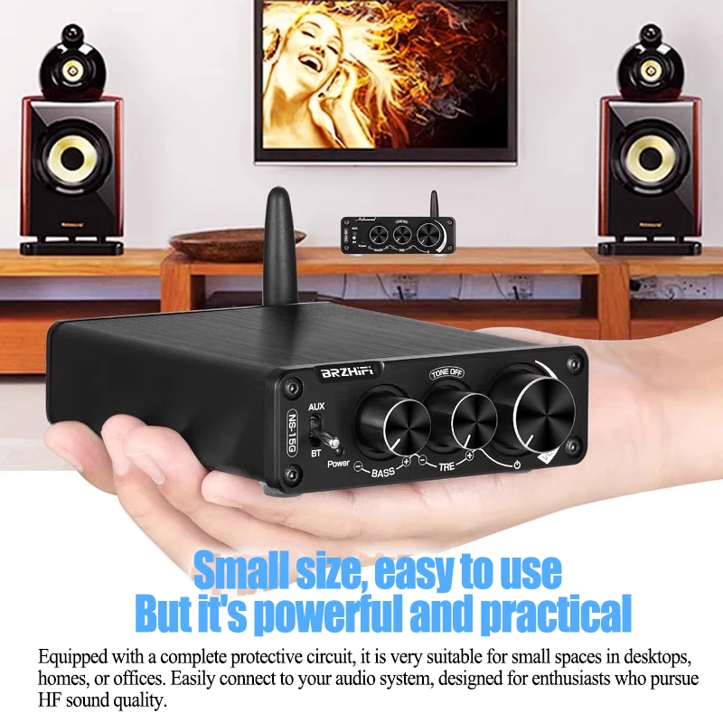 

200W Small Size Bluetooth 5.0 Digital Power Amplifier Stereo Audio Hifi AMP Use 2pcs TPA3116 Chip AUX/BT Input Speaker Output