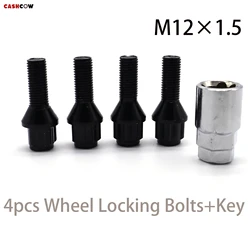 4X Car Alloy Wheel Locking Bolts Nuts Lugs Black M12x1.5 17mm Hex Taper For BMW 1 3 5 6 7 8 Series E36 E46 E60 E61 E90 M1 Z3 Z4