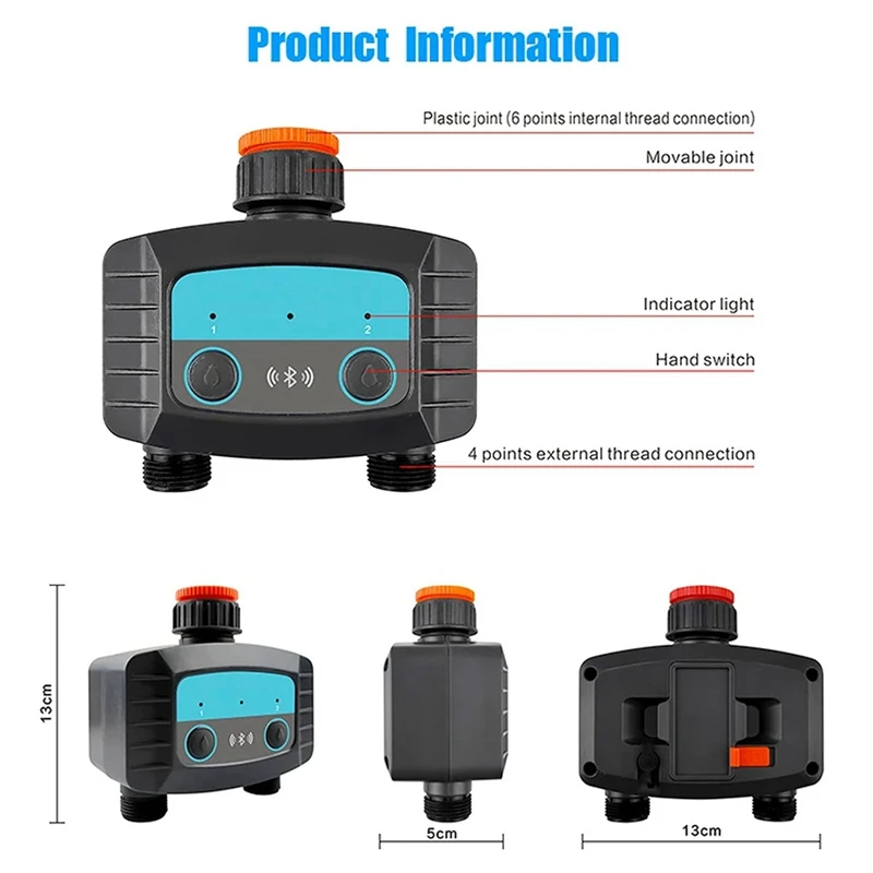 Smart Garden Watering Timer 2 Zone Rain Delay Smart Garden Watering Timer BT Automatic Irrigation Timer