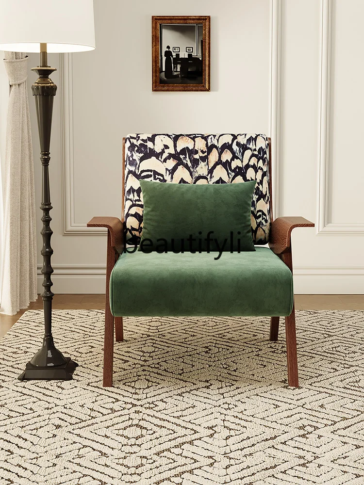 

Light French retro single sofa chair cafe antique balcony ash wood leisure reception single chair