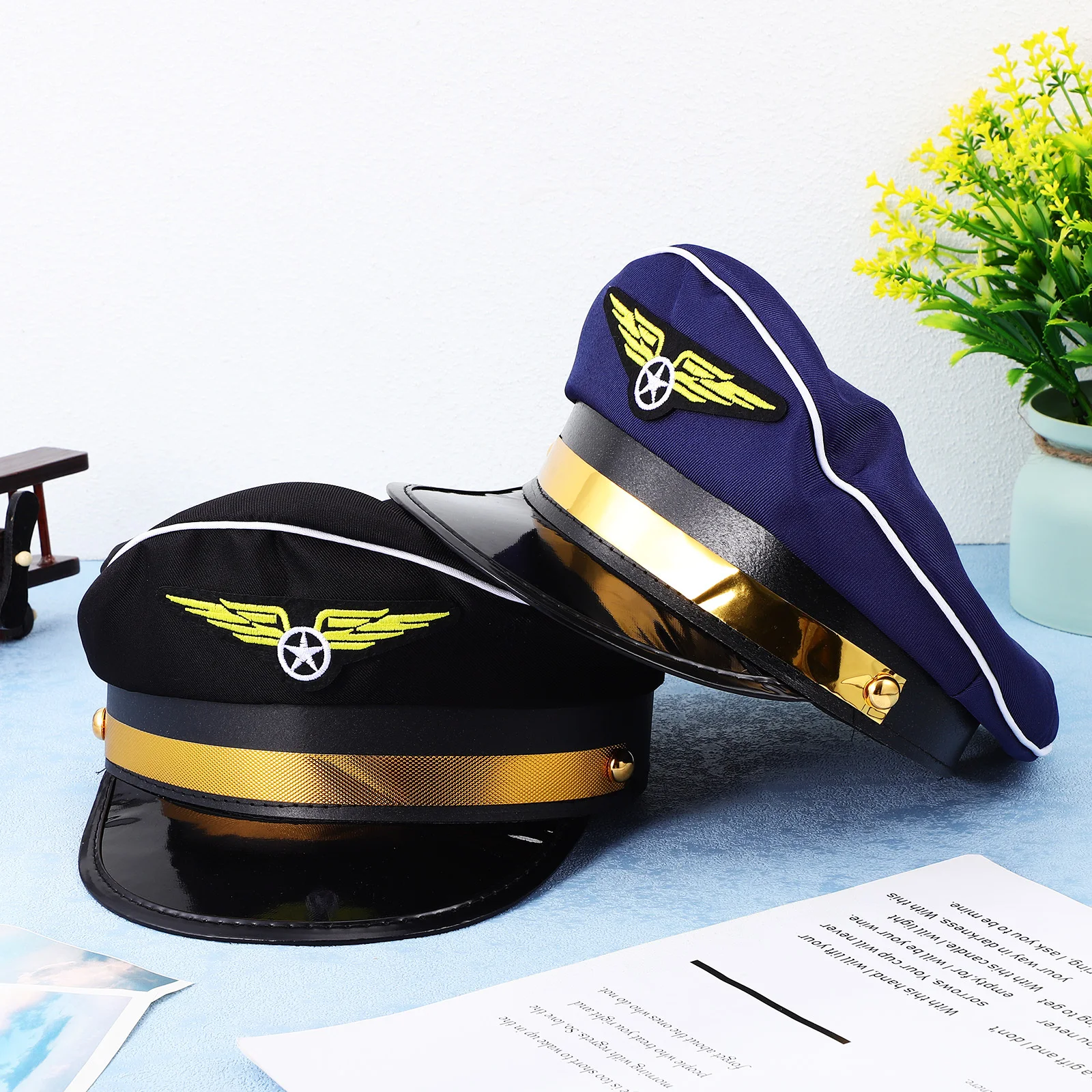 2 stks Pilot Hoed Kapitein Pilot Kostuum Accessoires Vliegtuig Thema Party Hoeden Voor Cosplay Stewardess Hoed Prop