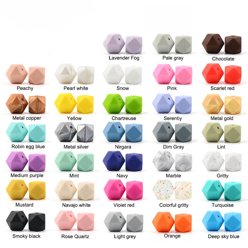 15 Stks/partij Hexagon Siliconen Kralen 17Mm Food Grade Silicone Baby Bijtringen Voor Tandjes Ketting Maken Chew Tandjes Kralen Losse