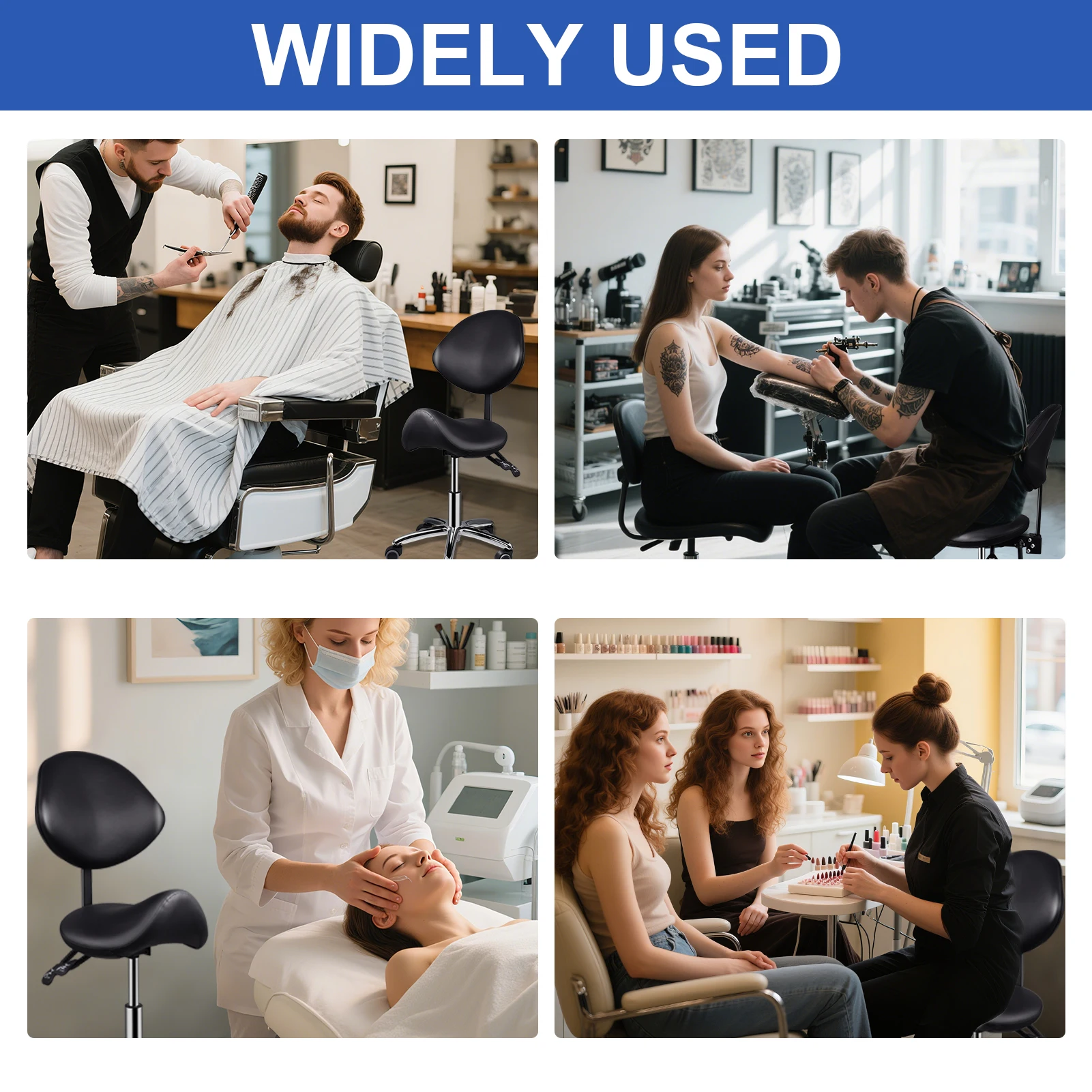 Sattelhocker mit Rollen, höhenverstellbar, ergonomischer Rollhocker mit Rückenlehne, robust, 360° drehbar ° Drehbarer Salonhocker mit Hydraulik und PU-Ledersitz, Professioneller Kosmetik-Rollhocker für Salon, Klinik, Spa, Massage, Tattoo, Beauty, Zuhause und Büro – Detail 5