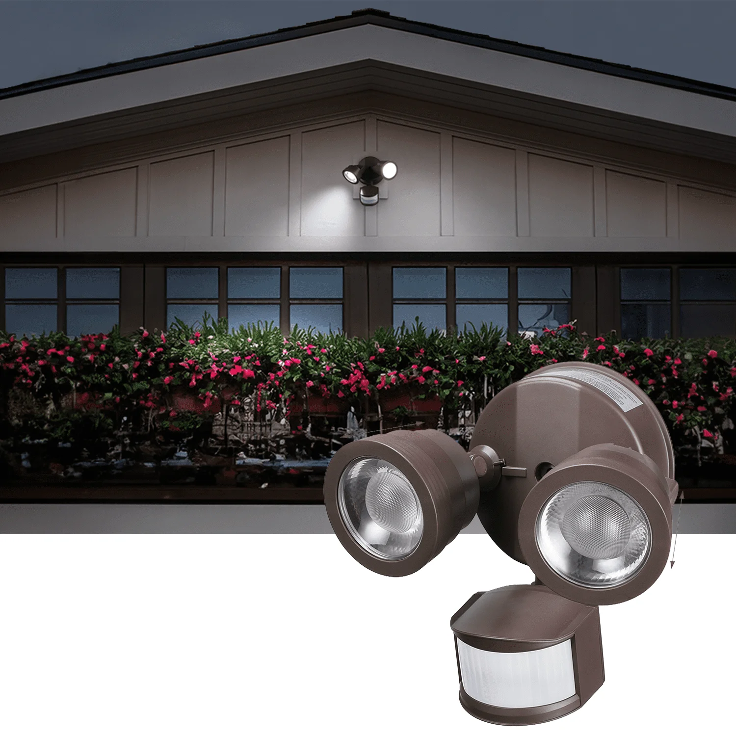 

25W LED Flood Security Light with Motion Sensor, Dusk to Dawn, 5000K Daylight, ETL Listed, Bronze