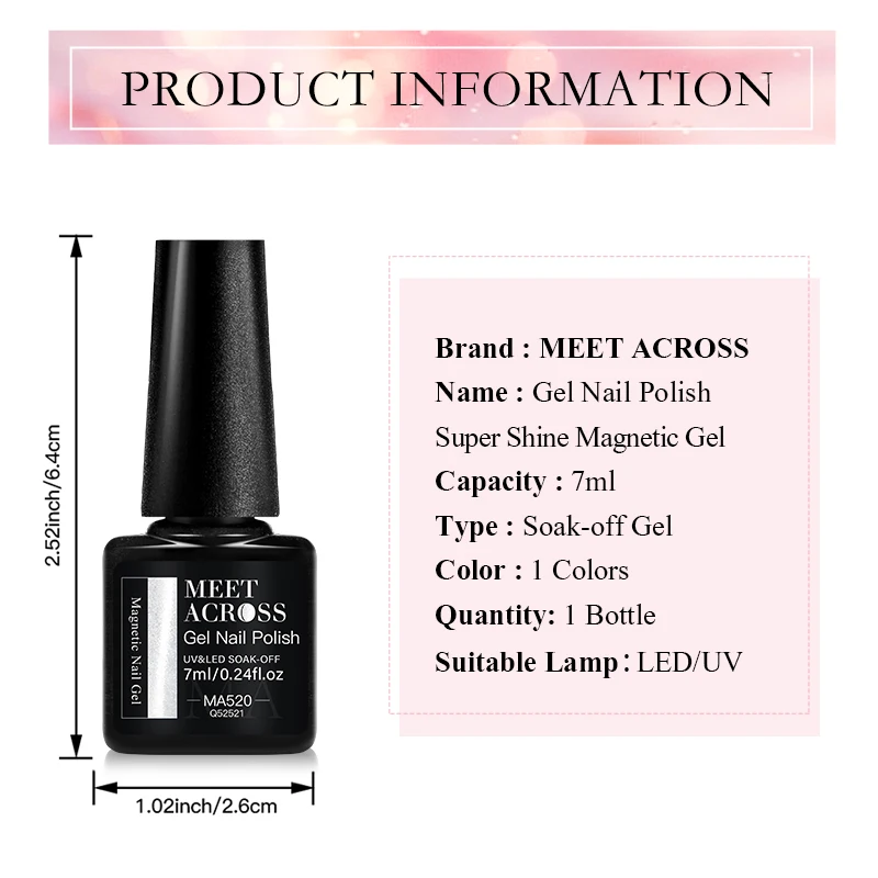 MEET ACROSS 7ml Surper Shine Gel Magnético Unha Polonês Sliver Cor Soak Off Semi Permanente Nail Art Varinish Para Unhas