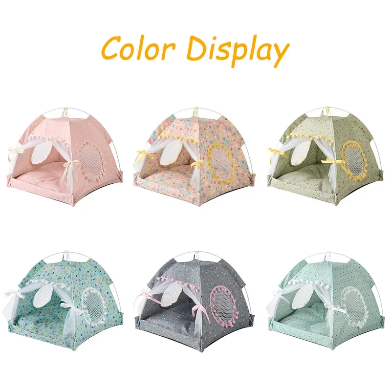 Pet Dog Tent Portable Cute Pattern Cat House Pet Small Dog Bed Breathable Thick Cushion Pet Hut Outdoor Indoor Pet Bed Supplies