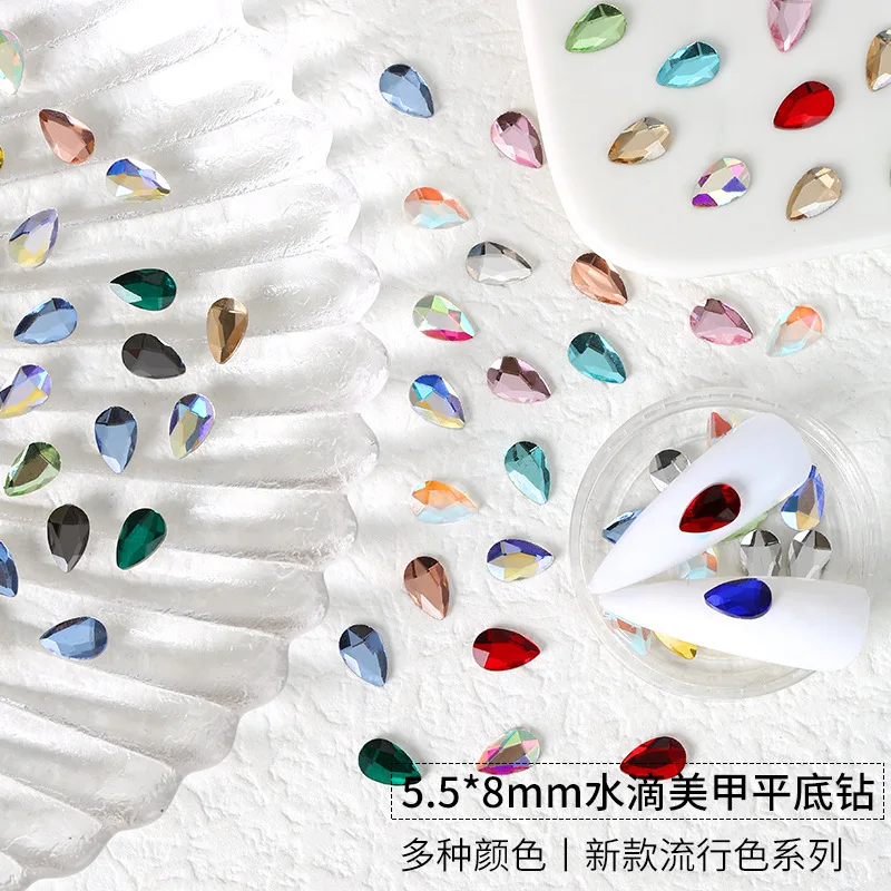 26Colors 5.2*8mm Drop-Shape Boutique Flat bottom nail art rhinestones Glass crystal 3D nail decoration Multiple shapes wholesale