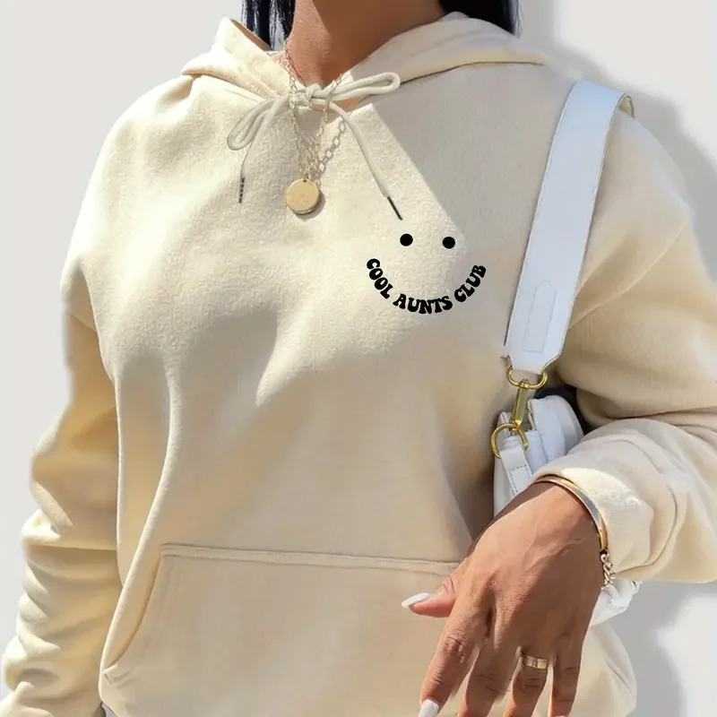 

Women's Hoodie Printed Smiling Face Pattern Oversized Women's Loose Top Y2k Style Hoodie Autumn And Winter Pure Cotton Hoodie