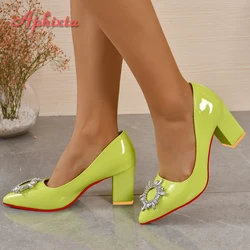 Aphixta Cristalli di lusso Plum Blossom Fibbia 7 cm Tacchi quadrati Décolleté Scarpe da donna Décolleté a punta Super Big Size 49 50