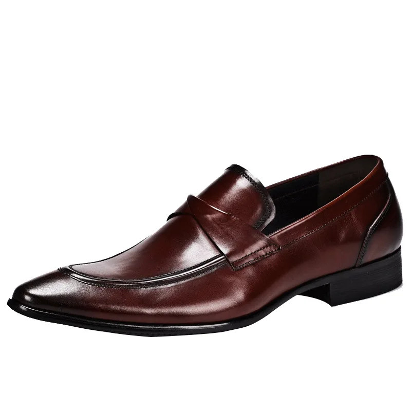 New British Retro Business Formal Leather Shoes Casual Genuine Leather Shoes Men\'s Wedding Shoes Shallow Slip-On Loafers for Men